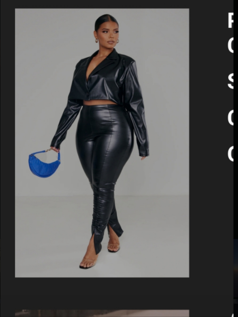 PrettyLittleThing Black Faux Leather Cropped Blazer